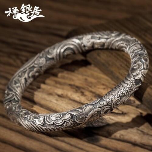 Handmade sterling silver bracelet S999 fine silver flake silver bracelet in yunnan children phoenix silver bracelet