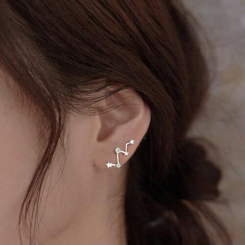Zircon Stud Earrings Curve Star Geometric For Women Trendy Korean Temperament Personality Fashion Student Gift Jewelry BOYULIGE