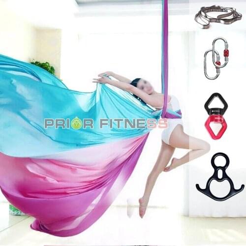 PRIOR FITNESS 18 Meters colorful Flying ombre aerial silk set Trapeze Sling Kit Extension Nylon Yoga Swing