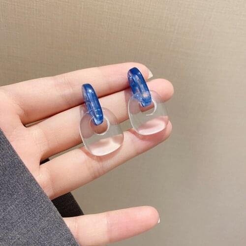 Blue Transparent Acrylic Drop Earrings for Women Girls Korean Cute Resin Geometric Dangle Earring Fashion Jewelry Wholesale Gift