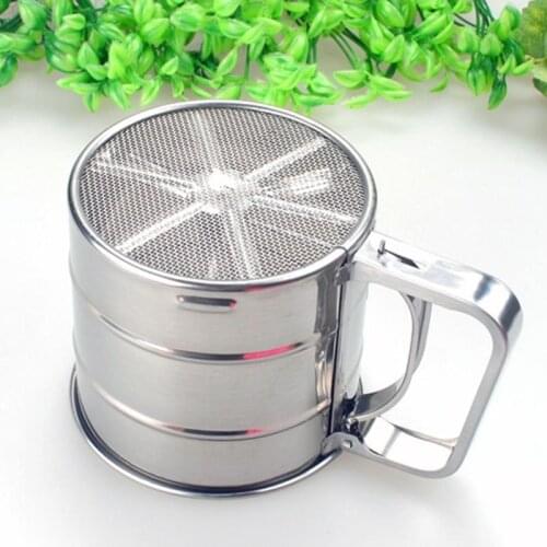 Stainless Steel Flour Sieve Cup Powder Sieve Mesh Kitchen Gadget For Cakes Hand-Screened Sugar Mesh Sieve Baking Sieve Strainer