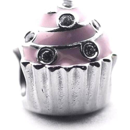 Sweet Cupcake Charm for Mother Wife Friend Silver 925 Beads for Jewelry Making Mothers Day Gift 02372