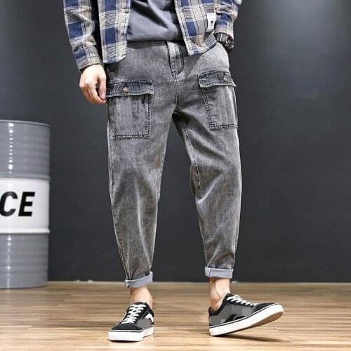 Vintage Stretchy Fashion Safari Style Mens Denim Harem Pants Summer Thin Casual Loose Fit Ankle Length Male Trousers Plus Size