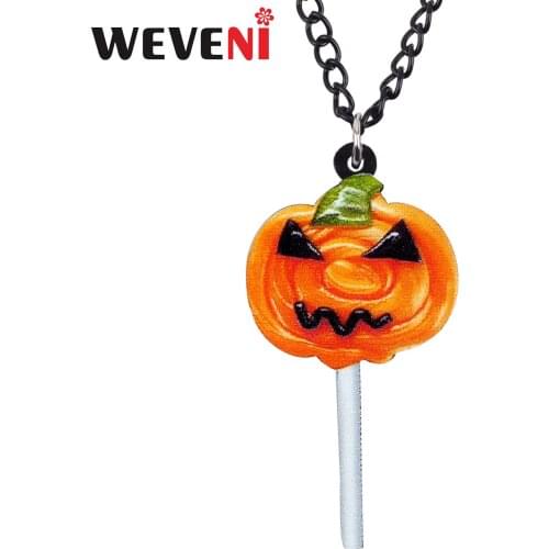 WEVENI Acrylic Halloween Sweet Lollipop Necklace Pendant Chain Choker Trendy Candy Food Jewelry For Women Girls Femme Kids Gift
