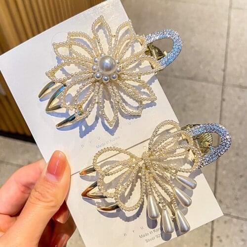 Crystal Pearl Butterfly Hair Clips For Women High-end Flower Hair Accessories Rhinestone Hairpins Bows Flower Hairgirps Barrette