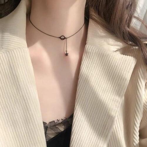 Korean Fashion Planet Star Tassel Pendant Necklace Gothic Female Black Clavicle Chain Choker Accessories Creative Jewelry Gift