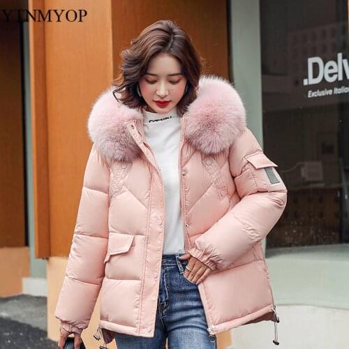 YTNMYOP Fashion Parka Female Hooded Large Fur Collar Wadded Coat Women Short Winter Jackets Plus Size S-3XL Waterproof Clothing