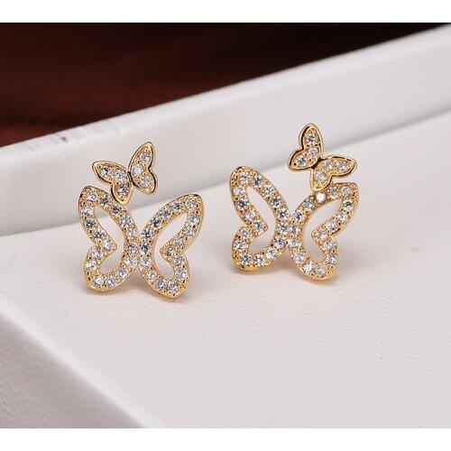 DE270 Fashion Street Snap Delicacy 4A Zircon Hollow out Butterfly Earrings GIRLS Gift Party WOMENS Jewelry Earrings 2021