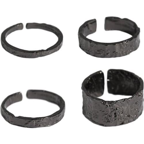 Uniorsj 100% 925 Sterling Silver High Quality Punk Style Simple Black Open Rings for Women Jewelry