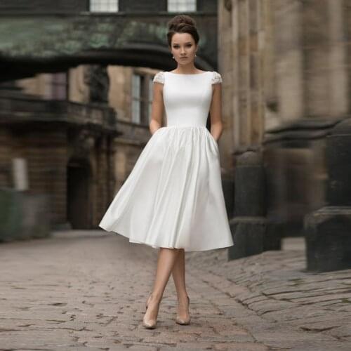 Robe de mariee cap sleeves vestidos Satin Short wedding Dress Robe De Soiree longue Formal simple robe de soiree bride to be