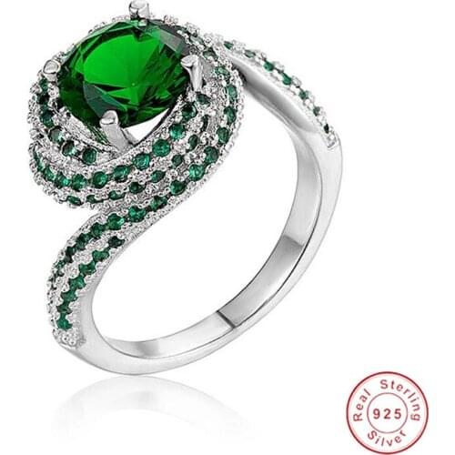 Real Solid 100% 925 Sterling Silver Rings for Women Luxury 3 Carat green Bery gemstone Engagement Ring Wedding Jewelry size 5-10