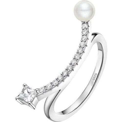 Fashion Solid 925 Sterling Silver Exquisite Dancer Balance Ring Pave Pearl Zircon Stones Women Personality Design Jewelry