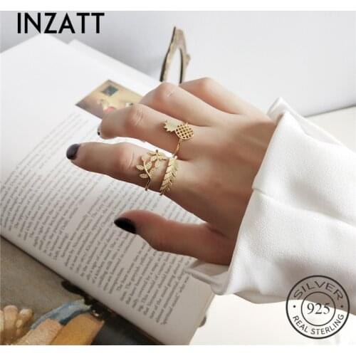 INZATT Real 925 Sterling Silver Punk Pineapple Leaves Adjustable Ring Geometric Fashion Jewelry For Women Party Accessories