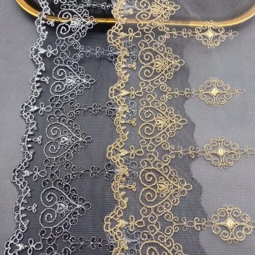 1Yards New Embroidery Lace Fabric Silver Gold Lace Collar 14.7cm Ribbon Sewing Trimmings Ribbons For Crafts encaje dentelle LT20