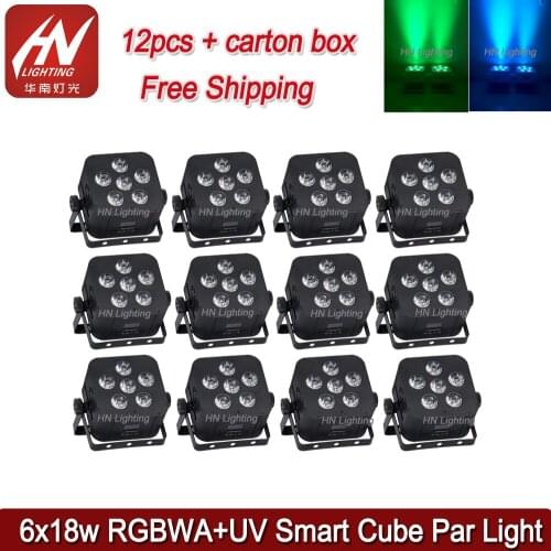 12pcs RGBWAUV 6 led*6in1 18w rechargeable battery dmx wireless wifi uplight stage par can light