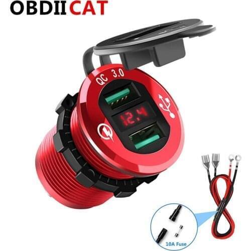 20pcs DHL free 12V 24V Car Charger Quick Charge 3.0 Dual USB Car Charger Waterproof 18W USB Car Charger with LED Voltmeter