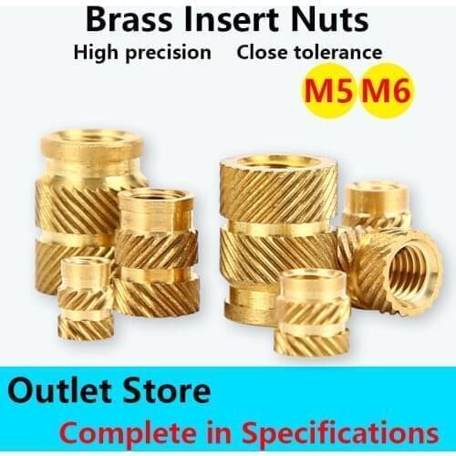 20Pcs M5M6 Brass Hot Melt Inset Nuts Heating Molding Copper Thread Inserts Nut SL-type Double Twill Knurled Injection Brass Nut