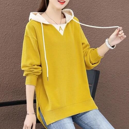 2021 New Spring Korean Stitching Hooded Sweatshirt Women Plus size 4XL Casual Loose Female Pullover Sweatshirts Autumn Hoodies