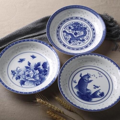 8 inch Jingdezhen Ceramic Dinner Plates Vintage Chinese Blue and White Porcelain Food Plate Underglaze Tableware Cake Pasta Dish