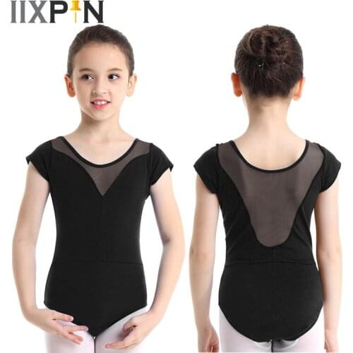 Ballet Leotards for girls ballerina dress kids Short Sleeves Round Neck Mesh Splice Gymnastics Leotard Ballet Dance Jumpsuit