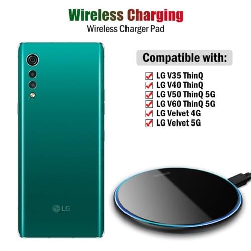 10W Fast Qi Wireless Charger for LG V35 V40 V50 V60 ThinQ 5G LG Velvet 5G Case Phone Wireless Charging Pad Breathing Light