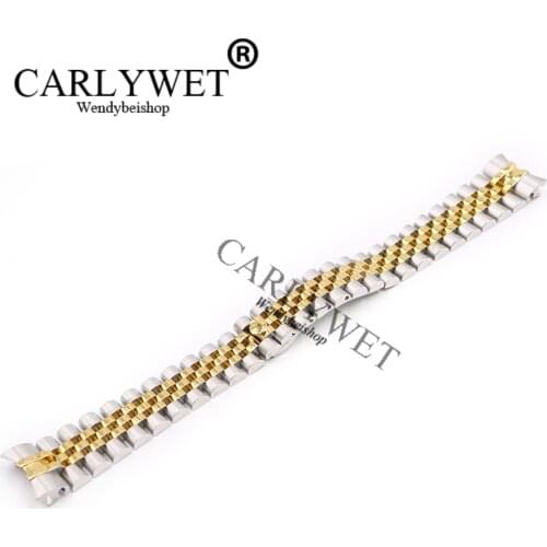 CARLYWET 20mm Stainless Steel Jubilee Two Tone Gold Solid Curved End Screw Links Wrist Watch Strap Bracelet