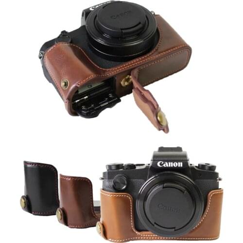 PU Leather Camera Case Half Body Cover Case For Canon PowerShot G1X Mark III G1XIII G1X3 Protective Bottom Case Battery Opening