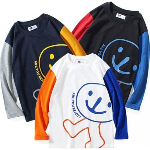 Fashion Children Boys Long Sleeve Tshirts O-neck Cartoon Bottom Shirts Autumn Cotton Toddler Baby White Patchwork Tops 8 To 12Y