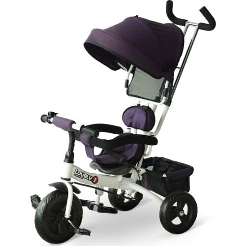 HOMCOM baby tricycle 4 in 1 with adjustable push handle removable bar folding footrest 92x51x110 cm purple