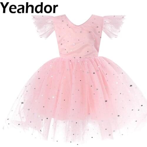 Baby Girl Flower Dress Kids Wedding Vestidos Sequins Stars Flower Girl Dresses Communion Dress For Girls Princess Party Gowns