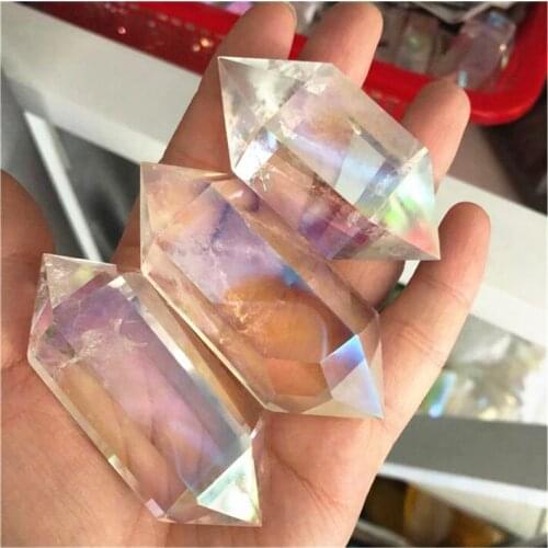 Aura Clear Quartz Double Wand Point Natural Stones For Home Decoration