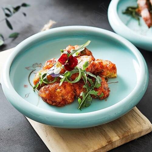 European Ceramic Plate Overglaze Lotus Decorative Western Steak Dishes Restaurant Serving Tray Creativity Home Kitchen Tableware