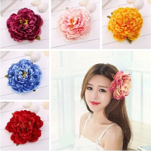Hot Sale Women Summer Bohemia Sea Beach Big Peony Flower Hair Clip Bridal Wedding Headwear Holiday Hair Ornaments Accessories