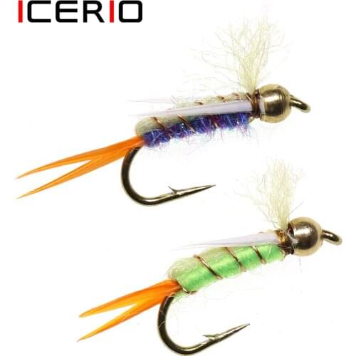 ICERIO 8PCS Copper Bead Head Psycho Prince Nymphs Trout Fly Fishing Lures #12