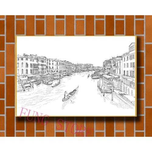 K101 Retro European Buildings Manuscript Picture Custom Silk Poster Home Deco Wall Art Christmas Gift