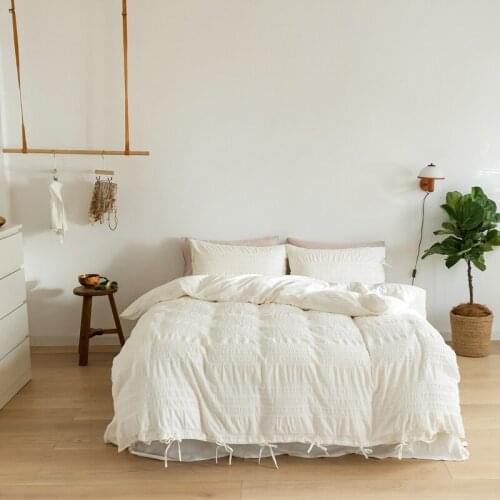 White No Dye Bedding Set Seersucker Washed Cotton Soft Double Size Adult Kid Bed Sheet Pillowcase Duvet Cover 4pcs for Home