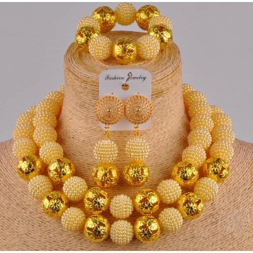 Costume necklace gold jewelry set african wedding set beige simulated pearl nigeria set ZZ08