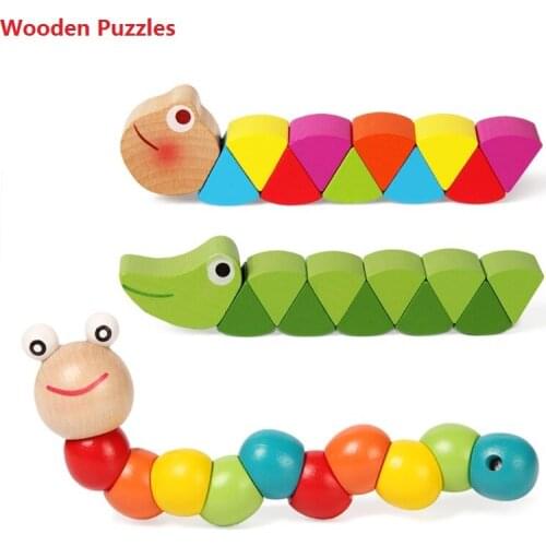 Colorful Wooden Worm Puzzles Kids Educational Baby intelligence Development Toys Fingers Game for Children Montessori Gift