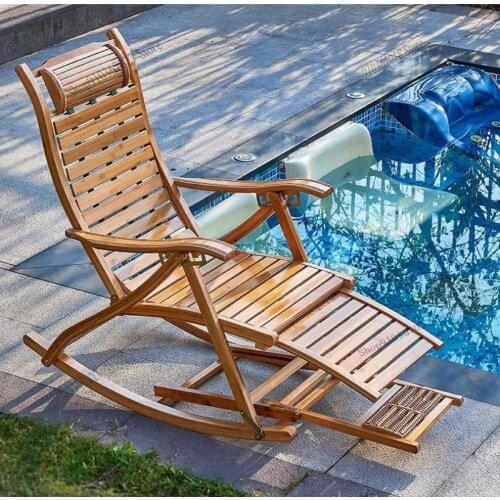Summer Folding Reclining Chair Adult Bamboo Chair Rocking Chair Elderly Leisure Chair Solid Wood Armchair Home Nap Chair