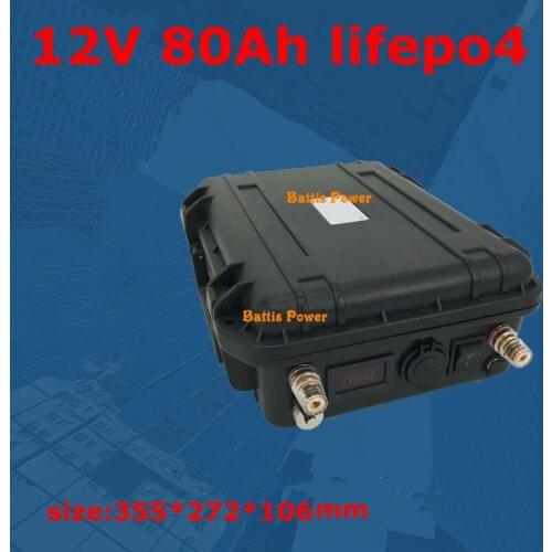Lifepo4 12V 80AH Battery Pack Lithium 80ah for Boat Trolling Outboard Motor RV Yacht with BMS Cigarette Lighter + 10A Charger