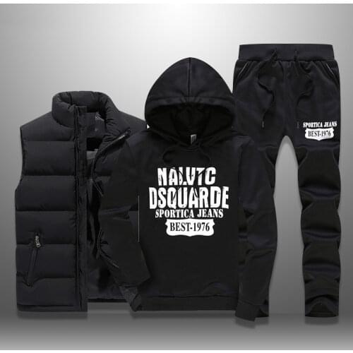 Mens Tracksuits Casual Set 3 Pieces Warm Vest Sweatpants Hoodie Letter Printed Plus Size 5XL Mens Joggers Set Sweat Suits 2021