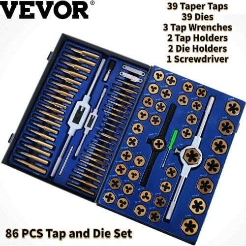 VEVOR 86 PCS Tap and Die Combination Sets of Hand Tools Adjustable Wrench Tungsten Steel Case Kit Metric for Machine Lathe Etc