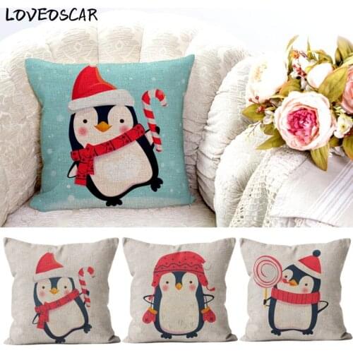 Cute Xmas Animal Penguin Square Pillow Case Funny Happy Christmas Custom Print Cartoon Cushion Cover Festival Party Gift 40 50