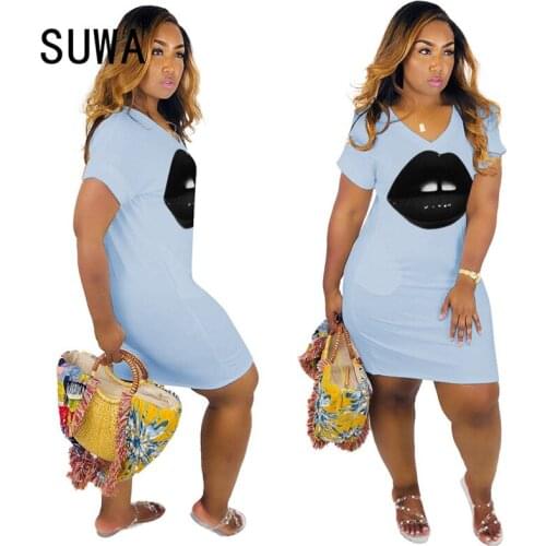 Newest 2020 Plus Size Women Summer Mini Dress Sexy Short Sleeve Loose Mouth Print Party Night Club Bandage Female Street Dresses