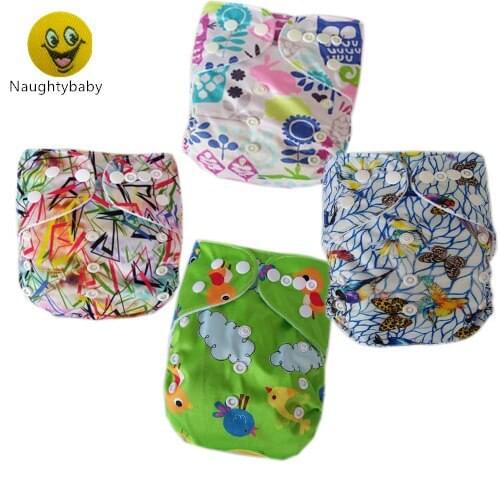 Newest Print Baby Cloth Diapers Reusable Pocket Cloth Diapers Washable 4pcs Covers+4pcs Inserts