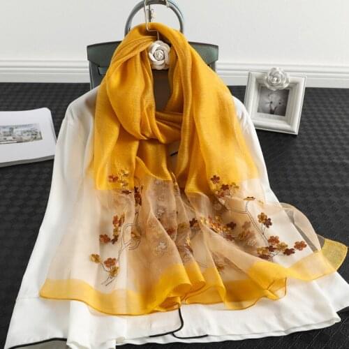 2020 Solid Silk Women Scarf Winter Warm Wool Shawls Lady Wraps Bufanda Floral Pashmina Luxury Brand Embroidery Scarves Foulard
