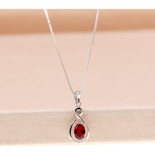 Uloveido Natural Garnet Pendant Necklace for Women, 925 Sterling Silver, 5*7mm January Birthstone Gemstone Wedding Jewelry FN158