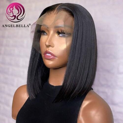 180% 13x4 Bob Wigs Straight Short Bob Lace Frontal Wigs Peruvian Remy 4x4 Closure Pre Plucked Human Hair Wig For Black Women