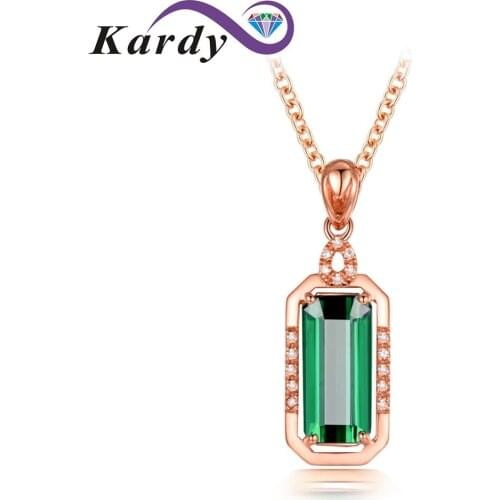Rare Green Tourmaline Gemstone Diamond 14K Rose Gold Emerald Cut Wedding Engagement Fashion Necklace Pendant Set for Women