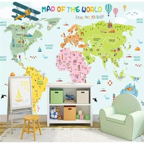 Wellyu Retro nostalgic world map background wall custom large mural green wallpaper papel de parede para quarto